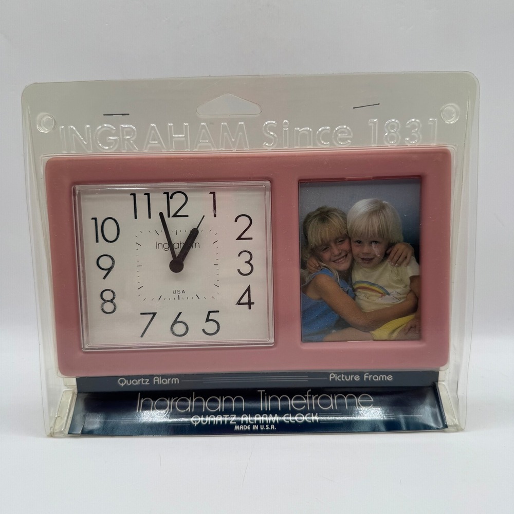 Ingraham Timeframe Alarm Clock Picture Frame Dusty Rose Pink Vintage 79-604B